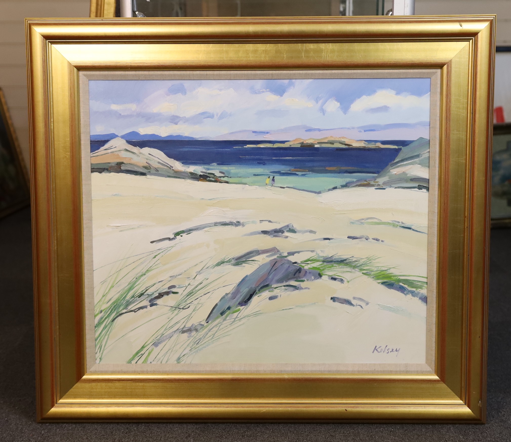 Robert Kelsey (Scottish, b.1949), 'Sunny beach - Iona', oil on canvas, 60 x 70cm